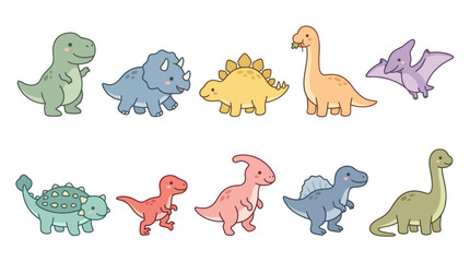 Naklejka premium Cute Cartoon Dinosaurs Vector Illustration, Flat Art Style