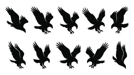 Fototapeta premium Majestic Flying Eagle Silhouettes Vector Set - Nature Wildlife Bird of Prey Icons