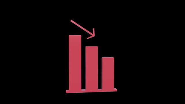 3D animation of going downward bar chart falling Graph arrow decline decrease concept with alpha channel