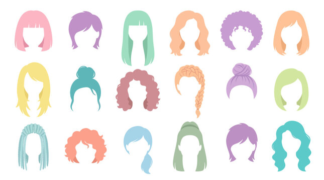 Flat Design Colorful Cartoon Hairstyles Vector Icons Set