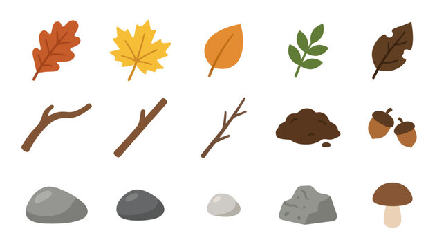 Autumn Nature Elements Flat Vector Icons Collection