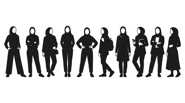 Diverse Muslim Women Silhouettes Vector Icons - Hijab Culture, Lifestyle  Professional Set