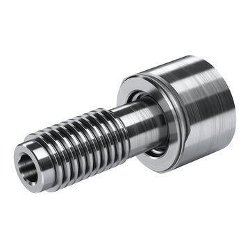 Shiny metallic threaded rod component with a smooth cylindrical section on a clean white background