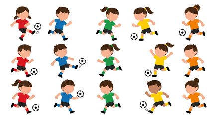 Obraz premium Active Kids Playing Soccer Flat Cartoon Illustration Set for Children Sports Education