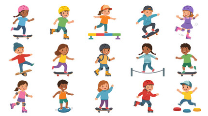 Fototapeta premium Diverse Kids Enjoying Sports Recreation, Flat Vector Illustration