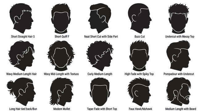 Men's Hairstyles Silhouettes: Modern Haircuts for Boys and Men Black and White