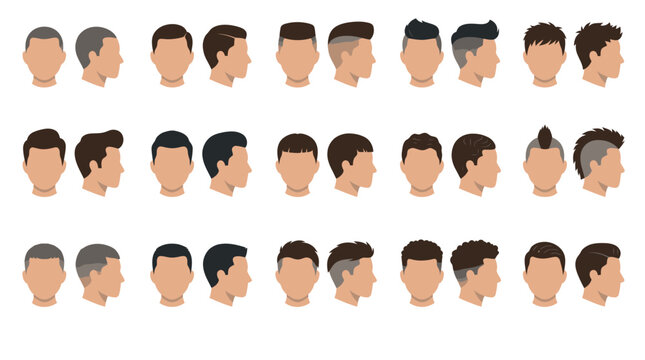 Men's Hairstyles  Haircuts Flat Design Vector Set for Beauty and Barber Shops