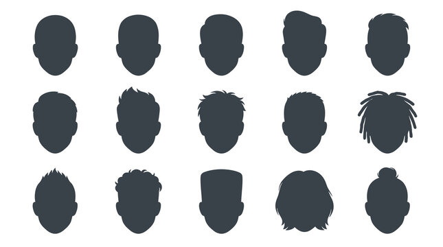 Set of 15 Diverse Men's Hairstyles Icons, Flat Design Style