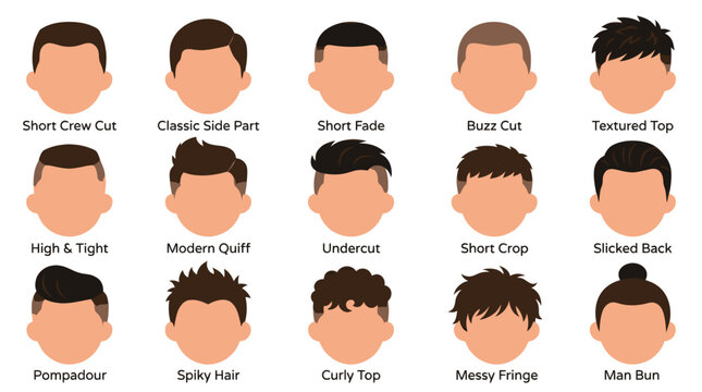 Men's Hairstyles Set: Flat Icons for Male Haircuts and Styles
