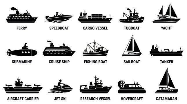 Black  White Nautical Icons: Transportation  Watercraft Collection