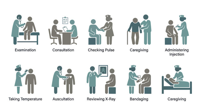 Medical Healthcare Patient Care Procedures Flat Glyph Icons Collection