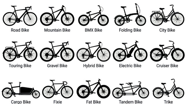 Bicycle Types Collection Silhouette Icons - Cycling, Sports, Transport, Recreation Industry