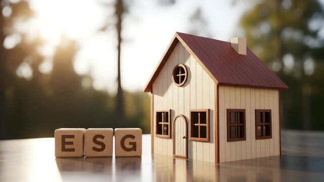 Model house with ESG blocks, representing sustainable real estate investment
