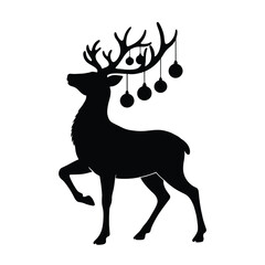 Fototapeta premium Christmas deer silhouette with ornaments hanging from antlers
