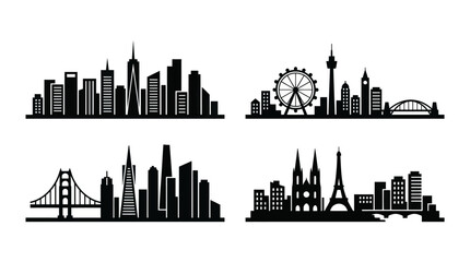 Obraz premium Black Silhouette World City Skylines Vector Art for Travel and Architecture