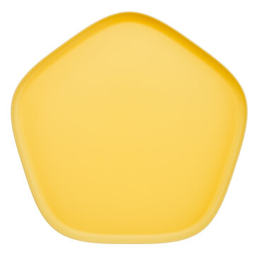 Minimalist pentagonal yellow plastic serving tray isolated on white background