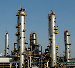 Fototapeta premium industrial oil facility with storage tanks and connecting pipelines under bright sky