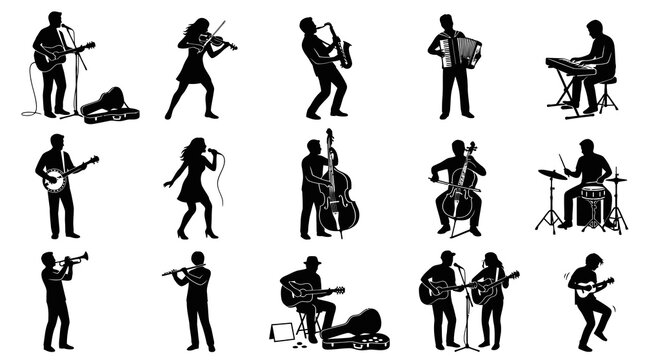 Silhouette Musicians Playing Various Instruments - Music Performance Art