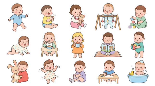 Cute Babies Cartoon Collection Vector Art