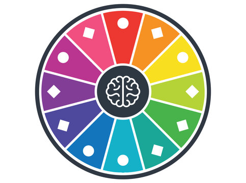 A vibrant, flat vector illustration representing neurodiversity awareness, showcasing a spectrum of minds and unique perspectives in a colorful wheel design for mental health understanding