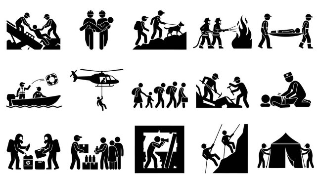 Emergency Rescue Icons - Medical, Fire, Search, Assistance, Help