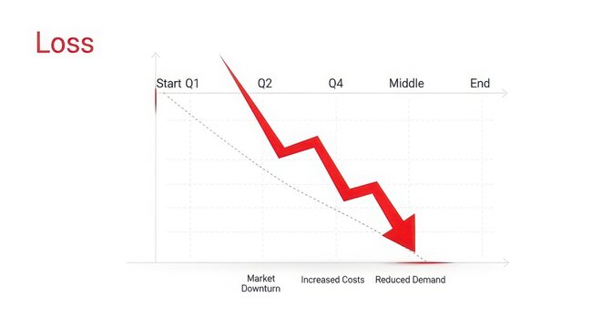 A downward trend graph showing loss over time with a red arrow pointing down