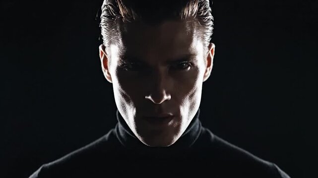 Dramatic Portrait of a Man in Shadow with Intense Gaze.