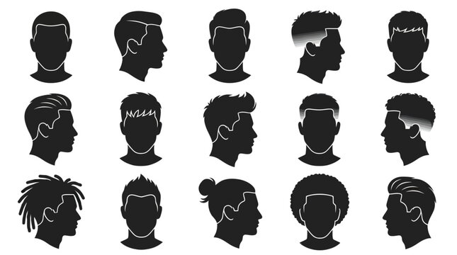 Diverse Male Hairstyles and Haircuts Vector Silhouettes for Fashion and Identity