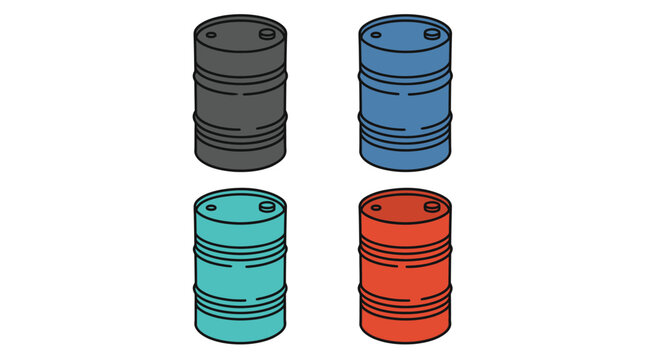 Isometric Industrial Metal Barrels Set in Different Colors for Energy and Logistics Concepts