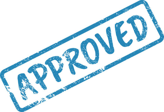 Grungy blue APPROVED stamp mark on a clean white paper background
