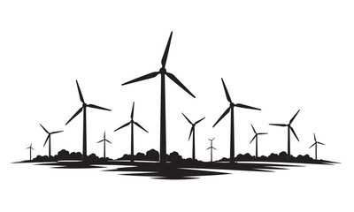 Wind Farm Silhouette, Silhouette Vector, Isolated on White Background © Thi