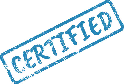 Grungy blue rectangular stamp with CERTIFIED text mark on clear white surface