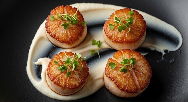 Gourmet Scallops on Shell Plate.