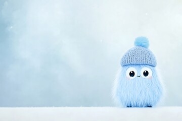 Obraz premium Blue stuffed toy in snowy landscape