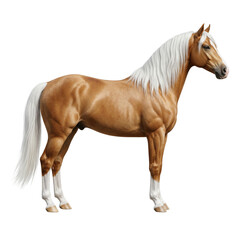 Naklejka premium Majestic Palomino Horse Standing, Blonde Mane and Tail, Isolated on White Background
