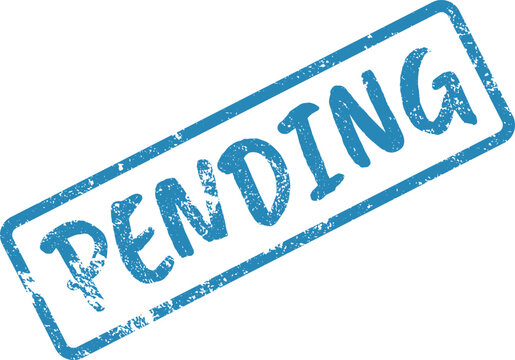 Isolated blue grunge style rubber stamp with pending text for official document marking