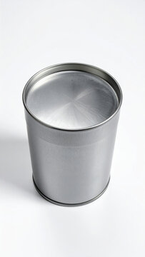 Metal container canister stainless steel empty cylinder lid minimal studio product photo for nuclear fusion research concept isolated white