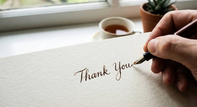 Thank you fountain pen handwriting paper gratitude thank you note quiet luxury daily routine of handwriting gratitude paper with fountain pen near