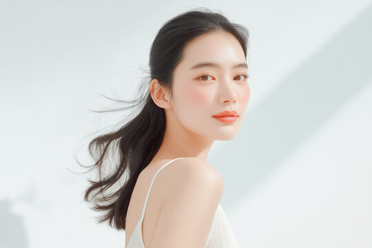 美容, 女性, スキンケア, 化粧品, ビューティー, 若い女性, 美肌, 日本人, アジア人, フェイシャル, メイク, 美容液, 保湿, クリーム, エイジングケア, 美容医療, エステ, 美容クリニック, 肌ケア, ナチュラルメイク, 透明感, ツヤ肌, モデル, 笑顔, ポートレート, クローズアップ, リラックス, 癒し, 健康的, 美白, コラーゲン, ヒアルロン酸, アンチエイジング