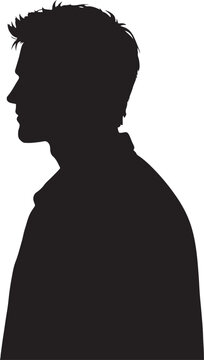Side profile silhouette of a young man with short hair wearing a collared shirt isolated on white background