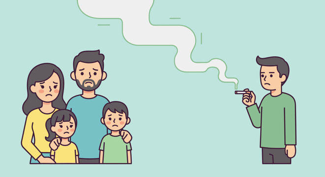 World No-Tobacco Day Highlighting the serious impact of smoking and second-hand smoke on family health, this image promotes a tobacco-free lifestyle for a healthier future for all