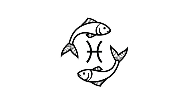Pisces Zodiac Symbol Twin Fish Illustration.