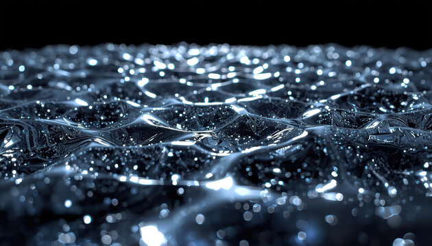 Liquid reflective surface wave texture glittering bokeh oceanlike abstract