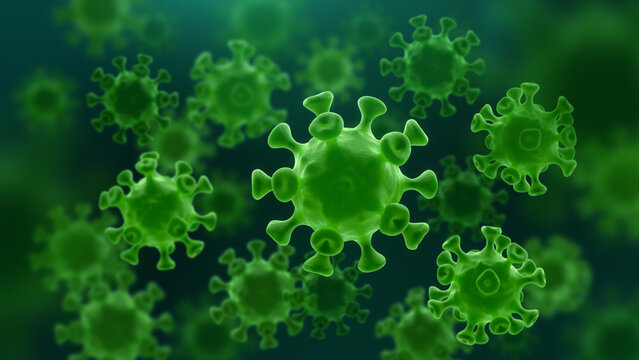 Bacteria cells, Coronavirus under the microscope, 3D rendering