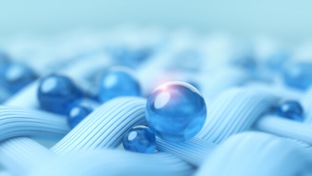 Cloth with microscopic detail and cleaning bubbles, Hygiene and Cleanliness concept, 3D rendering