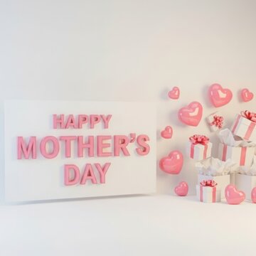 Happy mother's day display with gifts and hearts