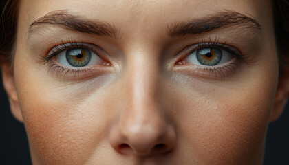 Fototapeta premium Close up portrait of blue hazel eyes and natural skin texture with soft lighting