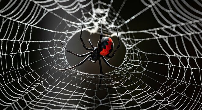 Redback Spider Sitting on Intricate Web