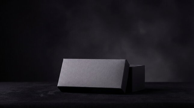 Empty black gift box resting on a dark surface for product design