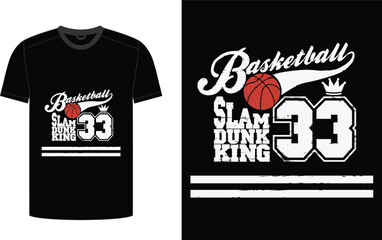 Black basketball tshirt with graphic design featuring slam dunk king and number 33 © Sajedul